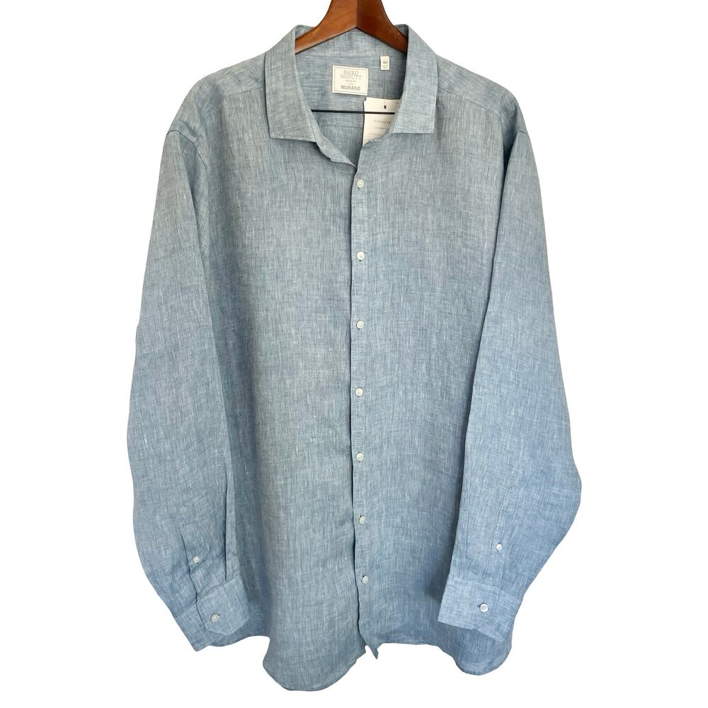 Baird McNutt Murano Mens 100% Linen Button Up Shirt Size 3XT Blue Long Sleeves